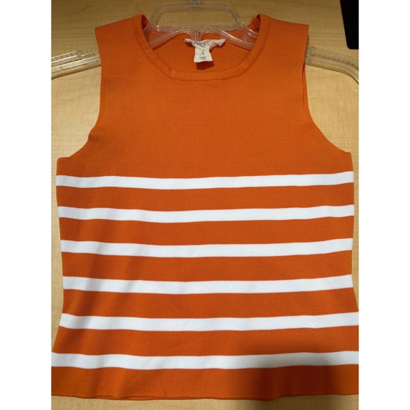 Happily Grey Tops - Happily Grey Orange White Striped Knit Sleeveless Tank Top Sweater Shell Medium